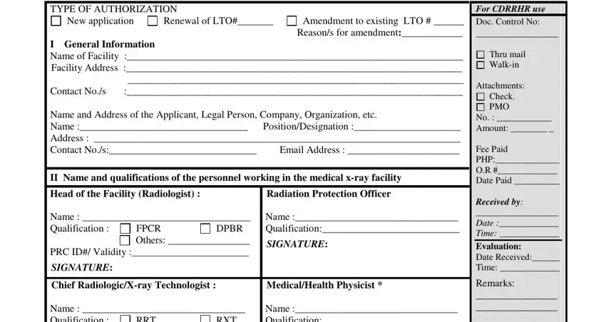 Chief RadiologicXray Technologist, MedicalHealth Physicist  Name, and Amendment to existing LTO inside fda x ray application form