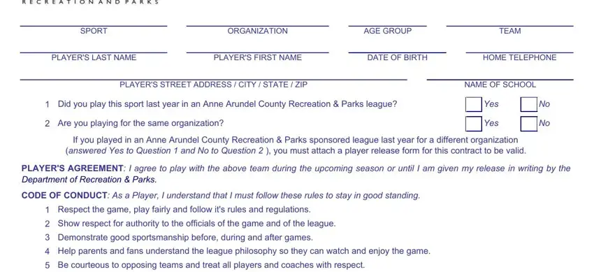 Stage no. 1 of filling out soccer player contract