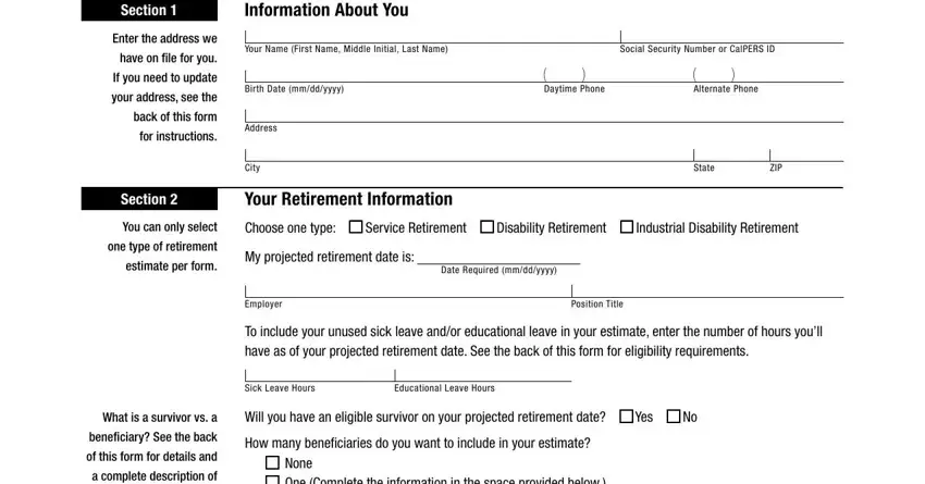 calpers form pers bsd 470 retirement allowance estimate request completion process detailed (portion 1)