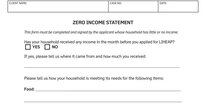 zero income form writing process shown (stage 1)