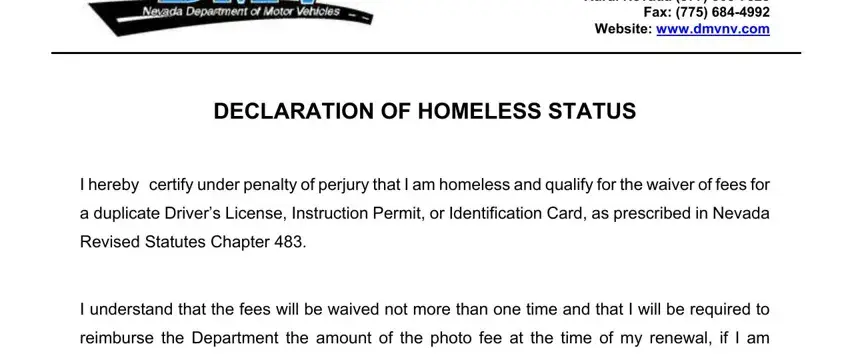 Part no. 1 for filling out homeless driver's license