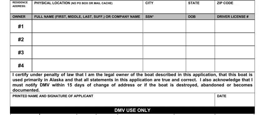 Writing part 2 of boat registration form