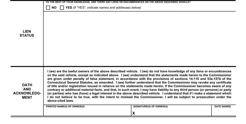 Filling out part 2 of Dmv Form H 115