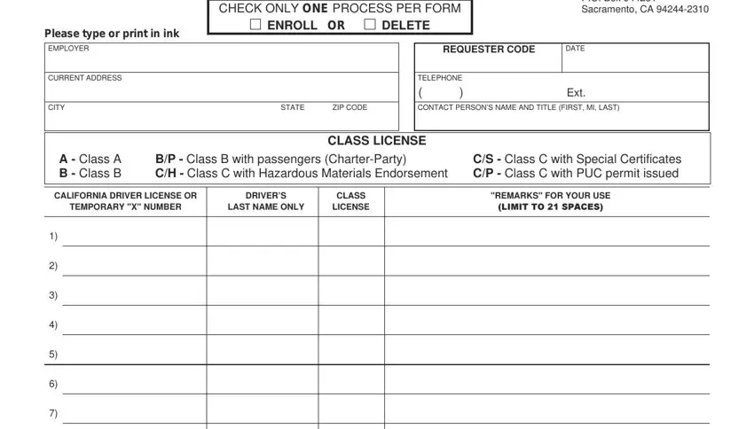 Step number 1 of filling in commercial employer pull notice enrollment or deletion of drivers