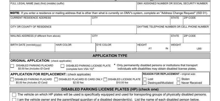 Part number 1 in completing dmv handicap parking permit application form