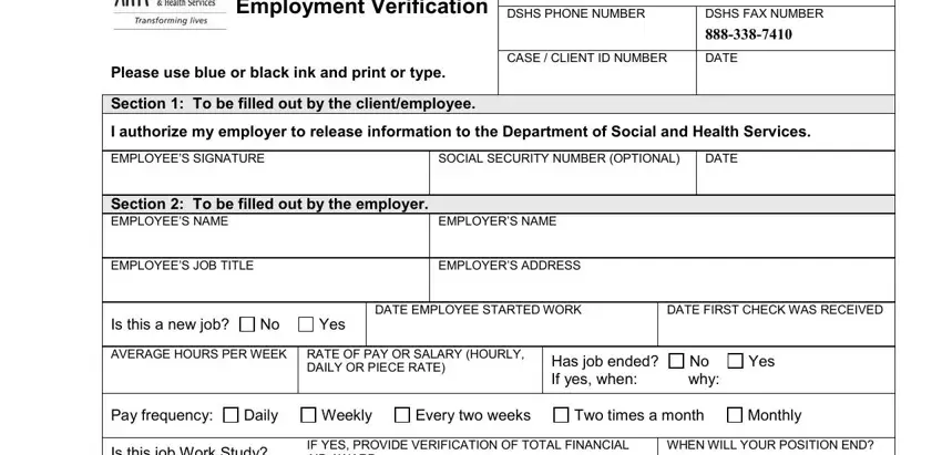 How to fill in dshs employment verification form washington step 1