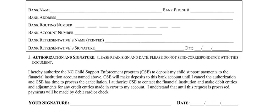 BANK ROUTING NUMBER, I hereby authorize the NC Child, and DOCUMENT inside PREPRINTED