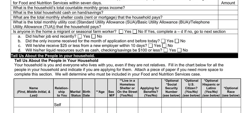 Completing part 2 in north carolina application food form