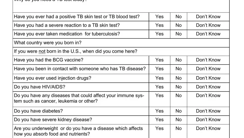 Filling in section 2 in tb screening questionnaire