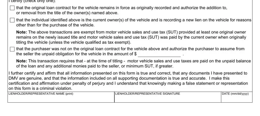 that the purchaser was not on the, LIENHOLDERREPRESENTATIVE SIGNATURE, and Note The above transactions are in va sut4