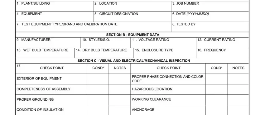 Part no. 1 for filling out Transformer Inspection Checklist Form