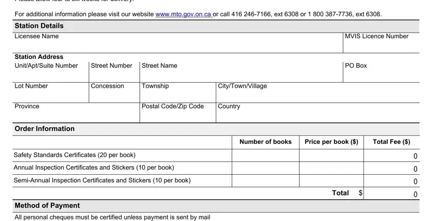 Filling in part 1 of mvis order form