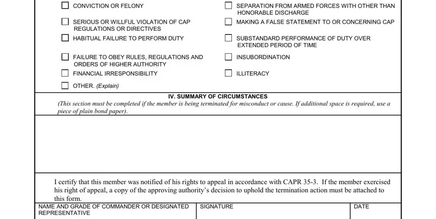 OTHER Explain, INSUBORDINATION, and EXTENDED PERIOD OF TIME in 2b request termination form