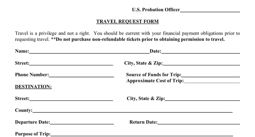 Guidelines on how to fill out travel probation step 1
