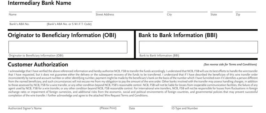 Filling out segment 2 in ncb wire transfer form