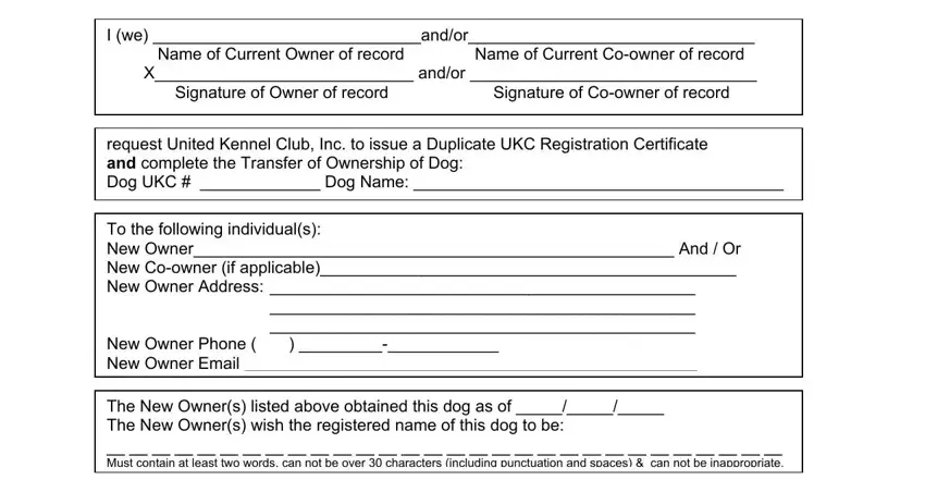 Writing section 1 in ukc duplicate registration