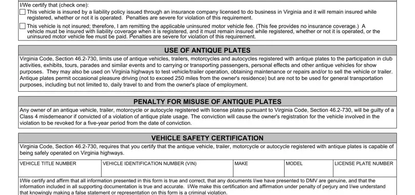 LICENSE PLATE NUMBER, MAKE, and PENALTY FOR MISUSE OF ANTIQUE in DMV