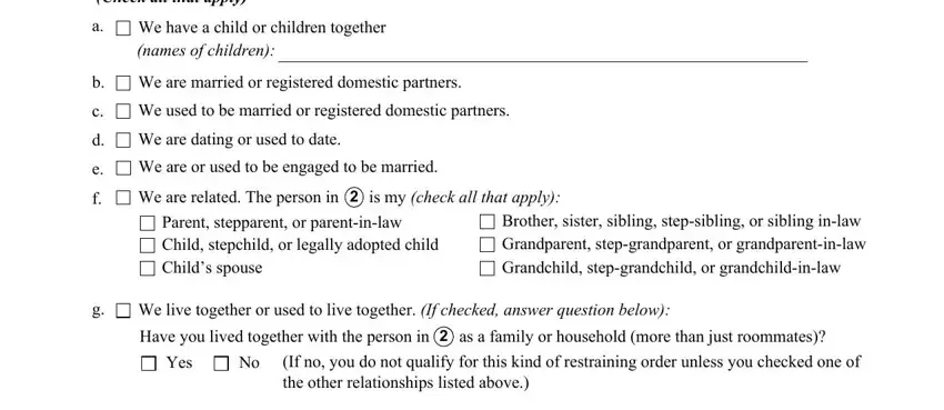 Filling out section 3 in california restraining order in