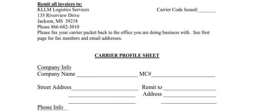 Step number 1 of submitting carrier profile template