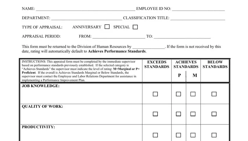 Filling out segment 1 of appraisal form for teachers