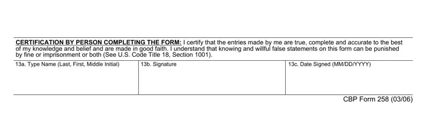 b Signature, Safe Deposit BoxComments, and CERTIFICATION BY PERSON COMPLETING in fillable 258 form