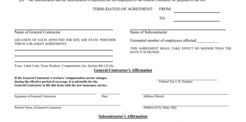 Stage # 1 of completing workers compensation waiver form texas