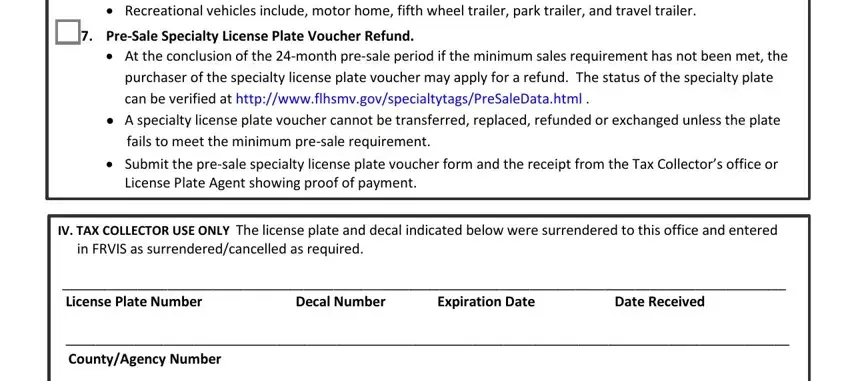 florida license plate refund form writing process shown (portion 4)