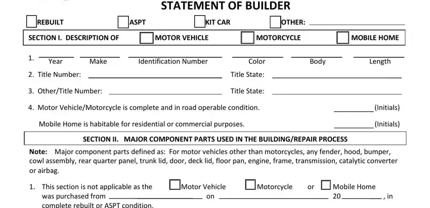 Step no. 1 for completing statement of builder form hsmv 84490