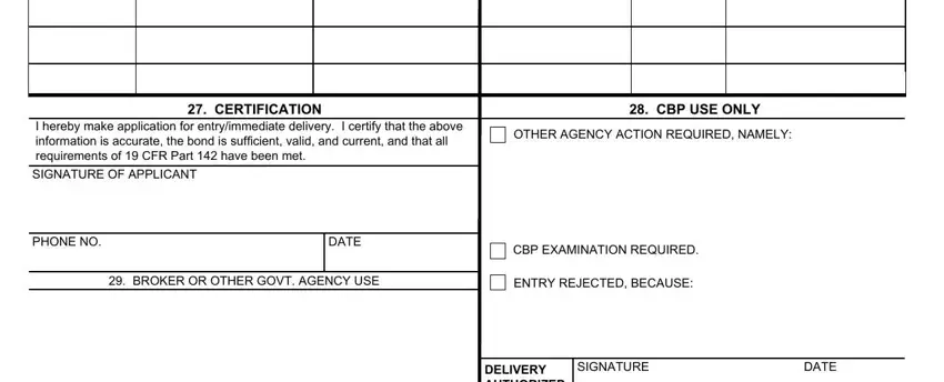 CBP EXAMINATION REQUIRED, ENTRY REJECTED BECAUSE, and SIGNATURE OF APPLICANT in Cbp Form 3461