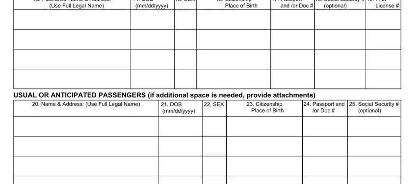 Passport and or Doc, Use Full Legal Name, and PilotCrew Name  Address in form 442