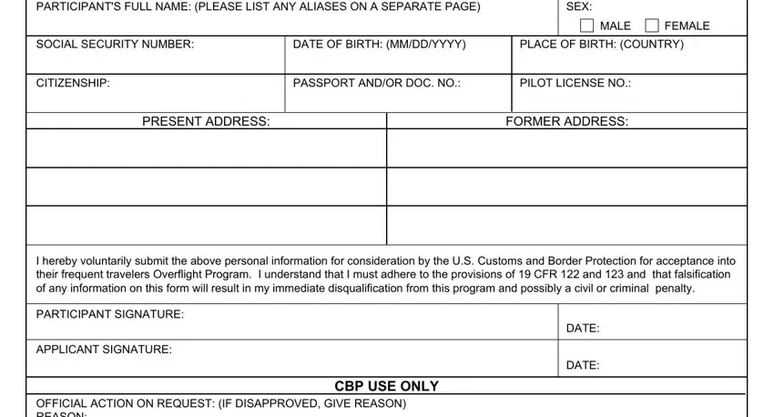 Filling in section 1 in cbp form 442a