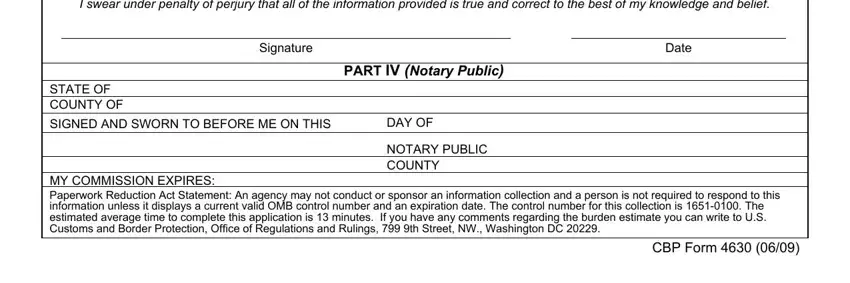 Stage # 2 of submitting Cbp Form 4630