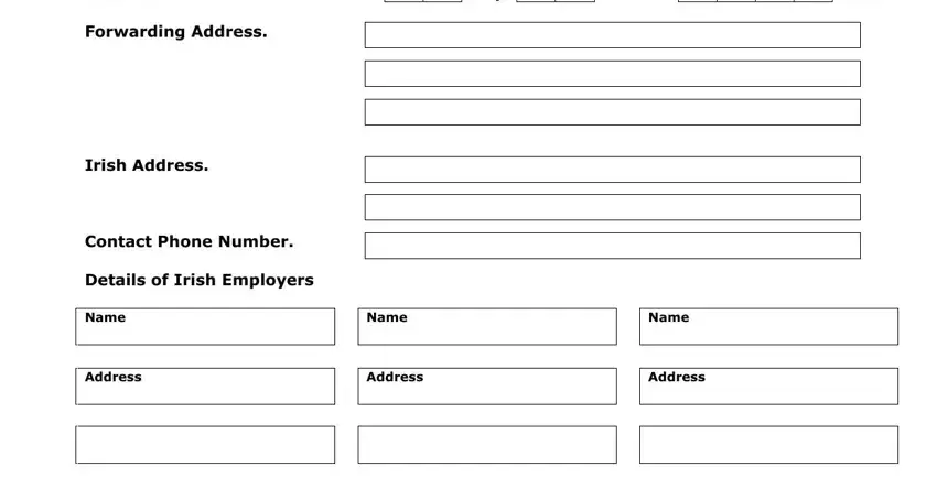 Date of intended departure from, Address, and Year inside form e104 form