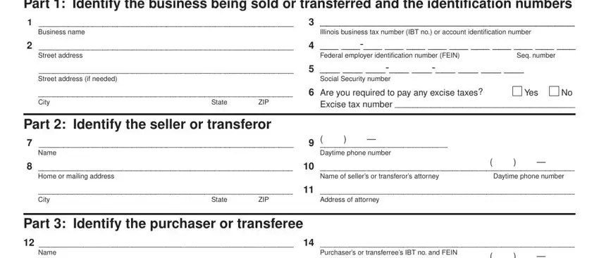 Filling out part 1 in illinois department of revenue cbs 1 form