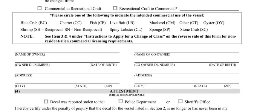 Filling in segment 2 of florida registration replacement form