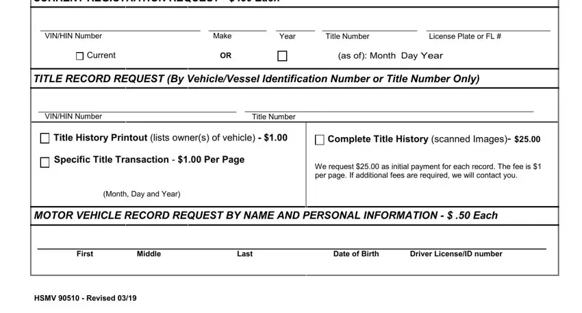 Filling in part 2 in florida motor vehicle request