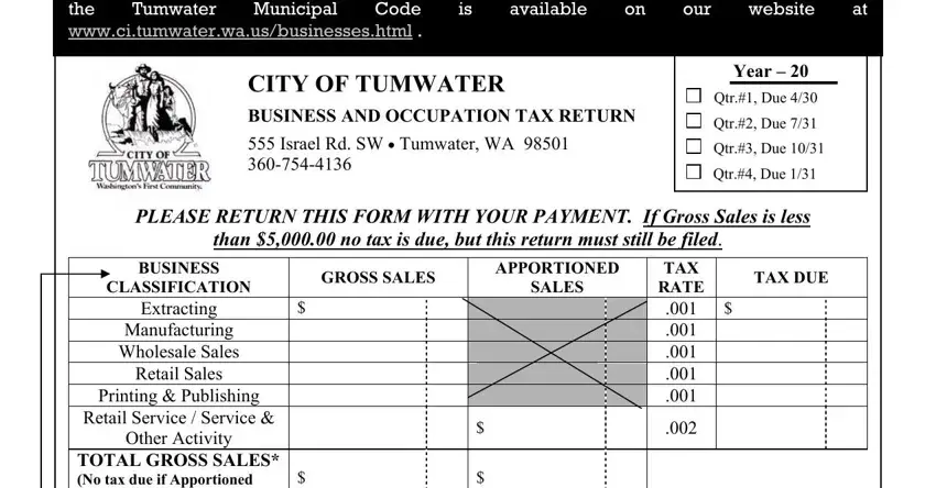 Stage number 1 in submitting city of tumwater b o form