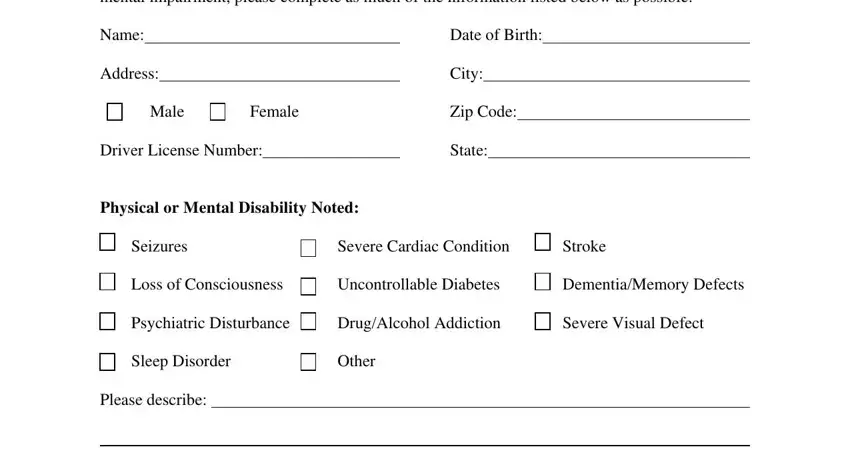 Writing part 1 of dmv medical report form