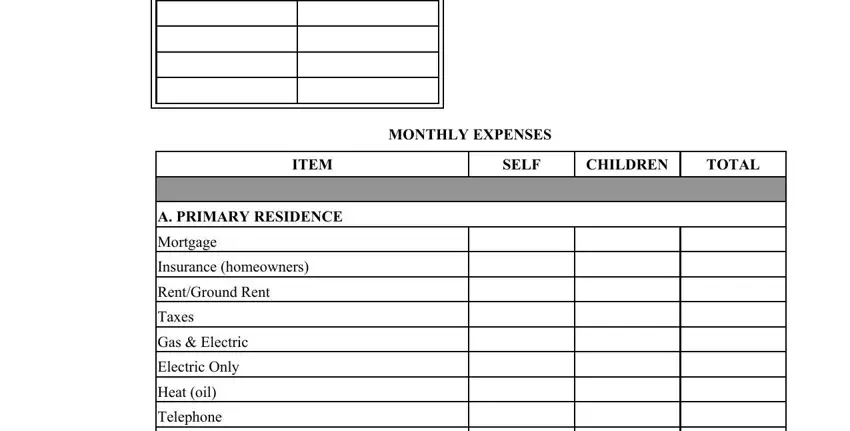 ITEM, MONTHLY EXPENSES, and Insurance homeowners in statement md