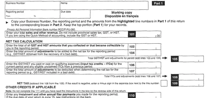 Step no. 1 for filling in hst form fillable