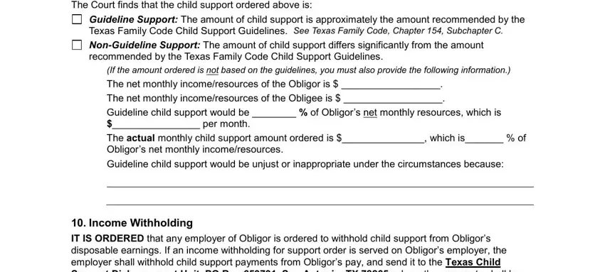 Filling in part 4 in tx child support order online
