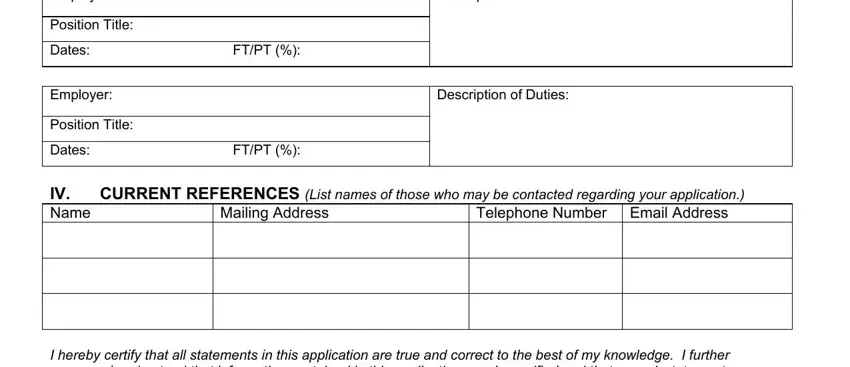 Position Title, Dates FTPT, and Description of Duties inside Cc Form 29A