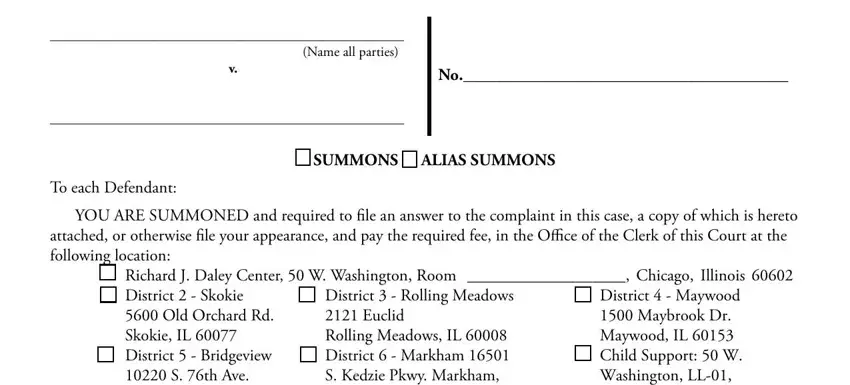 Filling in segment 1 in alias summons cook county form
