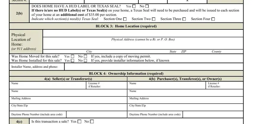 Installer Name address and phone, a Sellers or Transferors, and Section inside mhd form 10 23