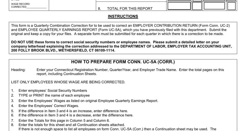TOTAL FOR THIS REPORT, Enter the Totals for this page in, and If there is not enough space to in uc5a form