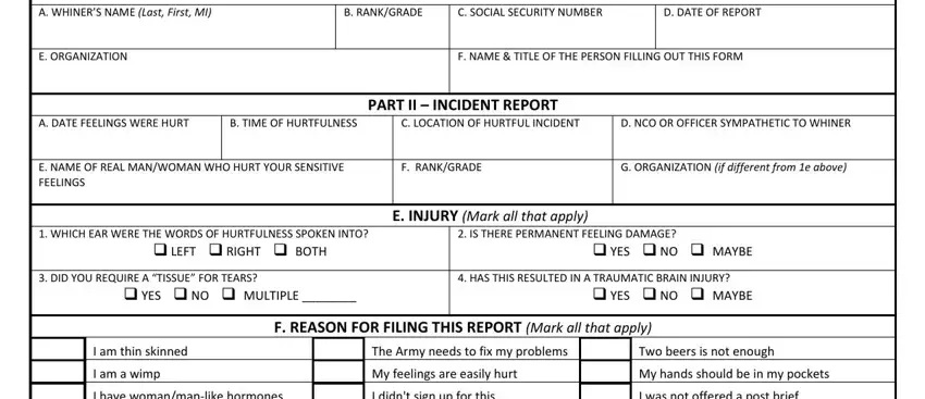 Find out how to complete army hurt feelings report step 1