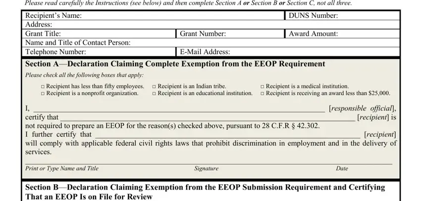 Filling out section 1 in certification equal employment