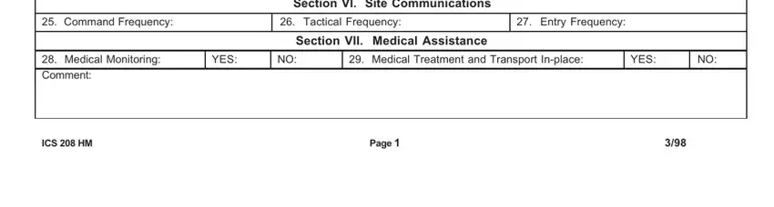 Section VI Site Communications, YES, and Section VII Medical Assistance inside ics hm 4