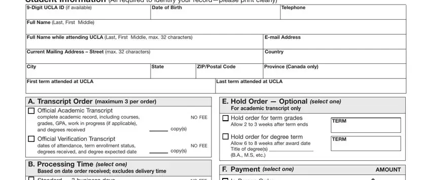 Tips on how to complete ucla transcript order blank portion 1