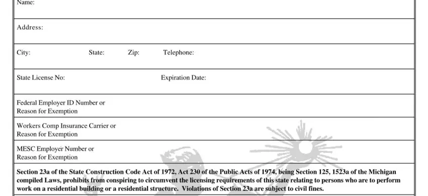 Stage # 1 in filling in mi detroit application electrical permit